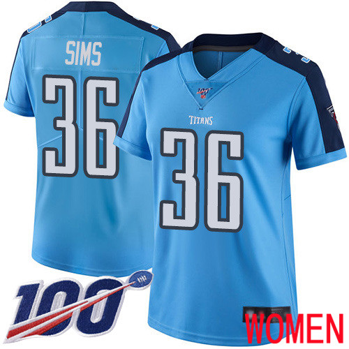 Tennessee Titans Limited Light Blue Women LeShaun Sims Jersey NFL Football 36 100th Season Rush Vapor Untouchable